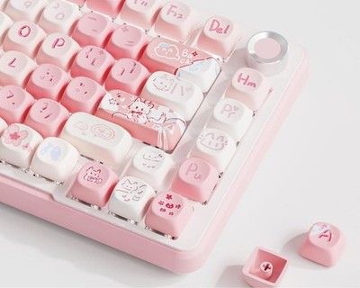 121 Keys Cute Cat Double Shot PBT Custom Keycaps Pink Fits 60/65/75/100 Board