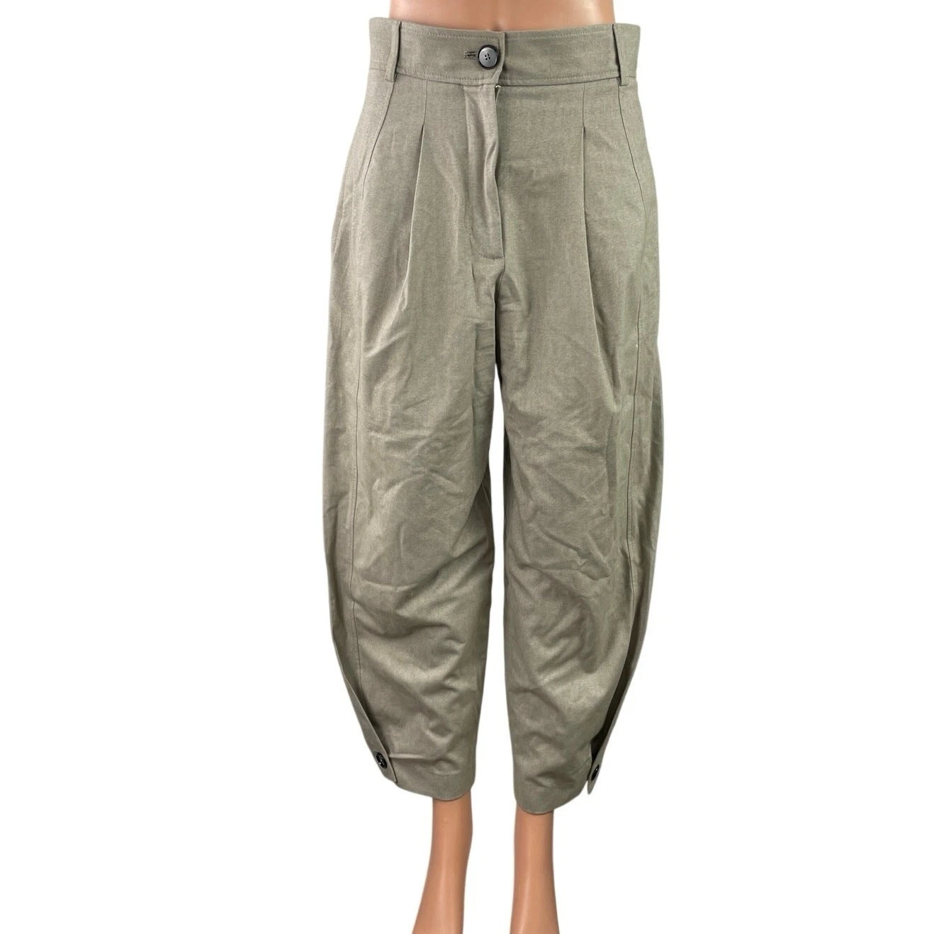 Zara Women's Gray Pleated High Rise Button Cuffed Hem Tapered Trousers Pants S