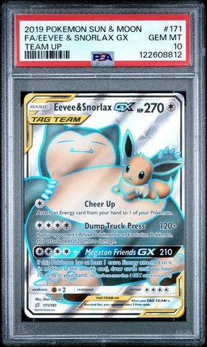 Pokemon Eevee & Snorlax GX Full Art 171/181 Team Up Tag Team PSA 10 GEM MINT