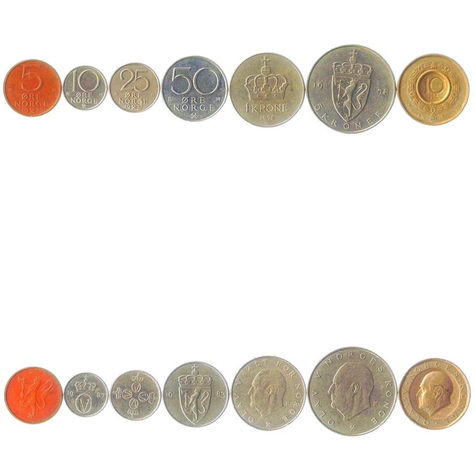 Norwegian 7 Coin Set 5 10 25 50 Øre 1 5 10 Kroner | Norway | 1973 - 1991 - Image 3 of 3