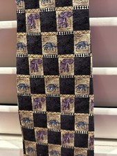 Jimmy V Jim Valvano Collection One Silk Tie Elephant Checkered Black Gold Purple