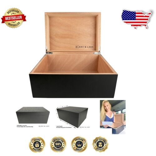 Sleek Black Wooden Storage Box with Hinge - Perfect for Organizing Keepsakes