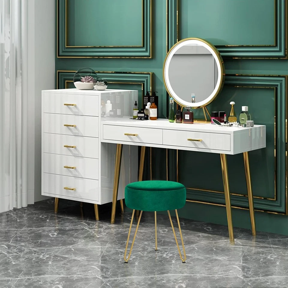 Multifunctional Vanity Stools - Velvet round Ottoman Modern Dressing Stool -Upho - Image 4 of 4