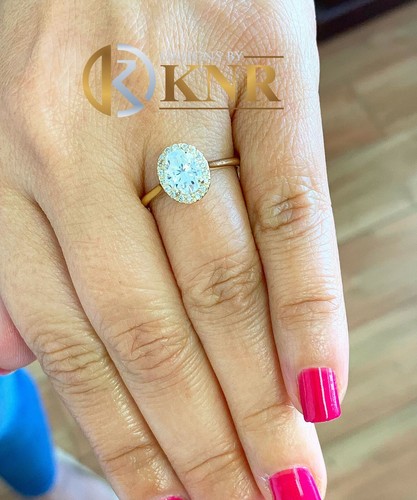 14k Yellow Gold Oval Cut Diamond Engagement Ring Art Deco Halo Prong Set 0.95ctw - Picture 7 of 11