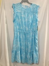 New Time and Tru Flutter Sleeve Dress Women's Size Large Blue Tie Dye