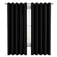 Pair of Blackout Curtains Eyelet Ring Top Ready Made Thick Thermal Curtain Set