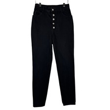 Vtg Bongo Jeans Womens Size 7 Black High Waisted Button Fly 100% Cotton USA Made