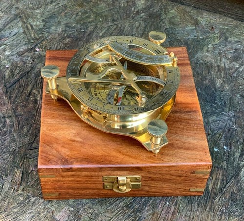 Vintage Brass Sundial Compass 4.5" – Nautical Marine Steampunk Retro Style - Picture 7 of 11
