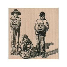 NEW Halloween Trio RUBBER STAMP, Halloween Stamp, Kids With Pumpkins Stamp