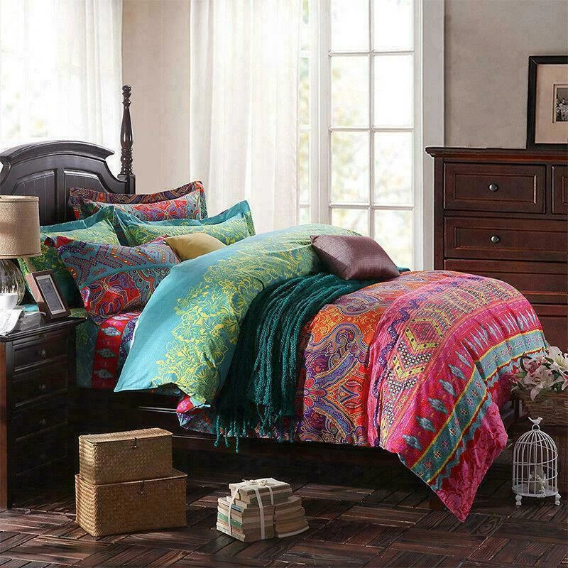 民族波西米亚床上用品套装柔软被套床单套装双床全大号特大号 — 第 3/4 张图片