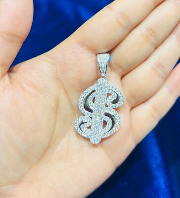 925 Sterling Silver Dollar Sign 1.9CTW VS D Color Moissanite Pendant with Chain