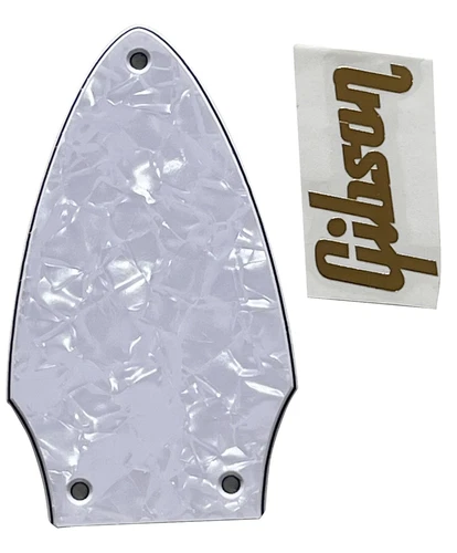 New White Pearl Guitar Pickguard For Gibson Flying V Truss Rod Cover+Gold Decal