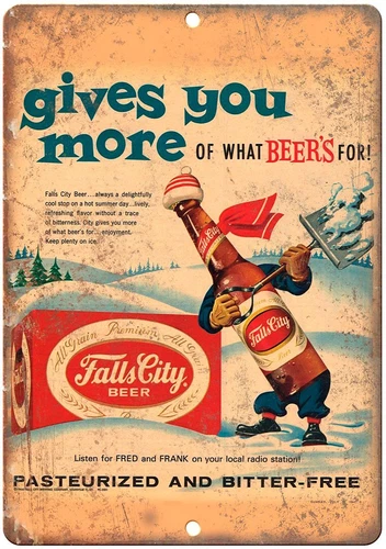 Falls City Beer Winter Vintage Breweriana Ad Reproduction Metal Sign E59