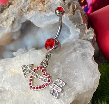 1pc Cupids Arrow Gemmed Heart Dangle Belly Ring Navel Piercing Naval Jewelry