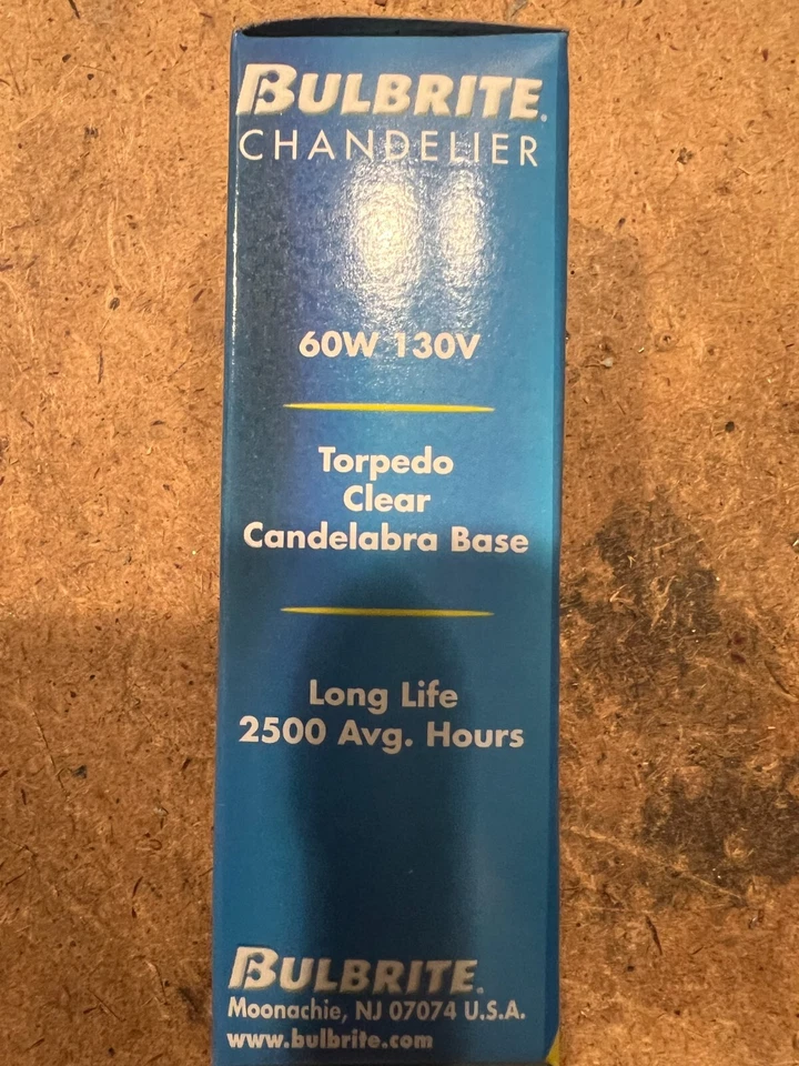 BULBRITE 60W 130V Torpedo Chandelier Bulb Lamp Light qty 2 - Image 2 of 4