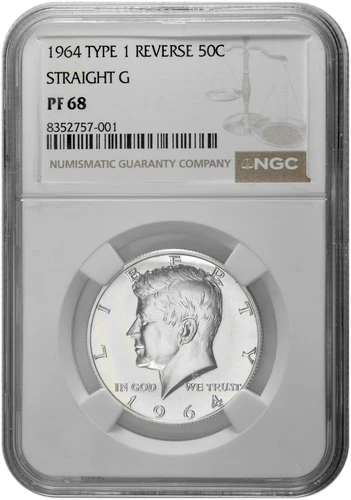 1964 50C Type 1 Reverse Straight G Silver Proof Kennedy Half Dollar NGC PF 68