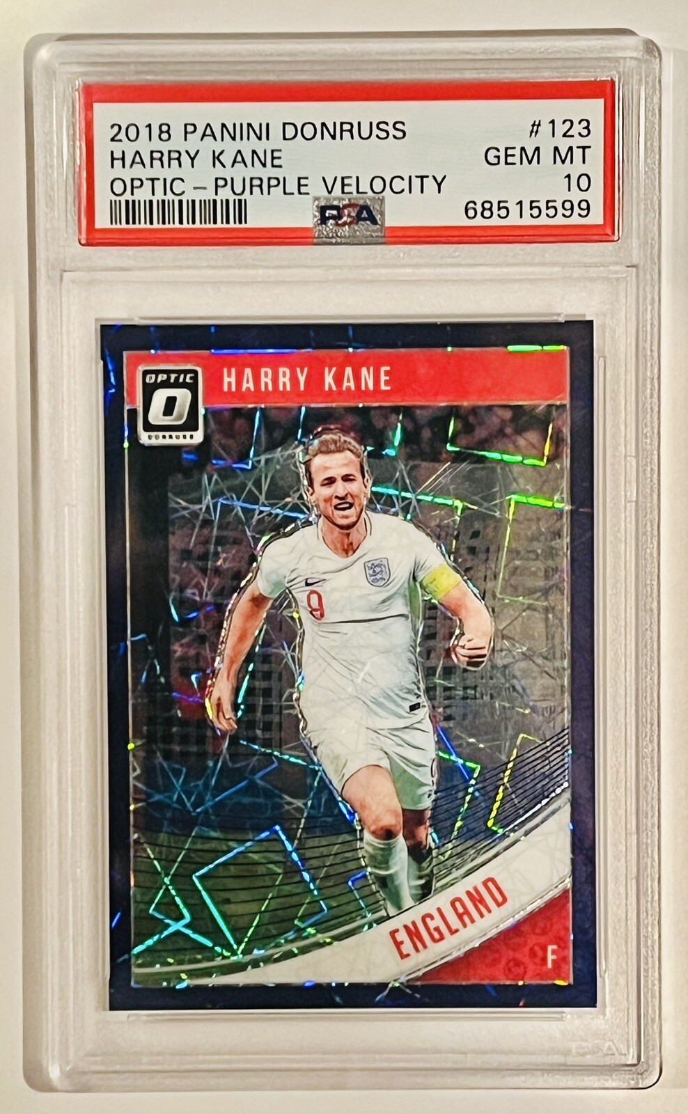 HARRY KANE 2018 Panini Donruss Optic #123 PURPLE VELOCITY #025/125 PSA 10 GEM