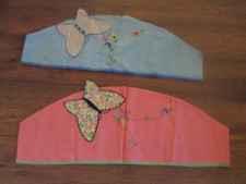 PAIR Of Vintage BUTTERFLY FLOWERS Embroidered CLOTHES HANGER COVERS - 1950's