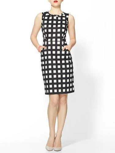 ?NUOVO? $378 Kate Spade Lorelei abito tubino cotone elasticizzato a quadri taglia 2 XS