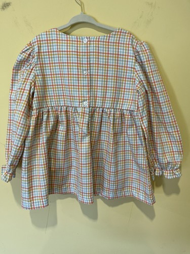 Southern Taters nuovo con etichette ragazza top smocked taglia 6 senape corallo plaid fattoria animali fienile - Foto 2 di 11