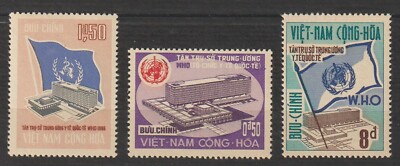 South Vietnam Stamps WHO Building, Geneva & Flag Scott # 291-293 MNH           