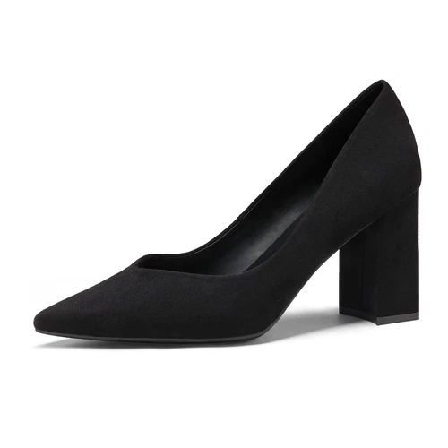 Women Pump Shoes Chunky High Block Heel Pointed Toe Wedding Party Slip On Dress - Picture 6 of 23