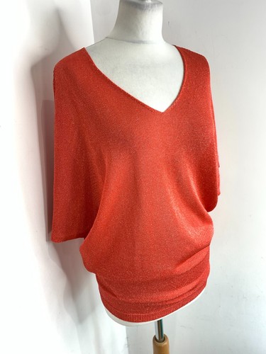 Roberto Collina metallic Knit Tunic jumper top UK 8 10 VGC orange drape slouch