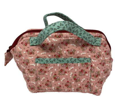 Artisan Made Quilted Zipper Bag with Handles Pink