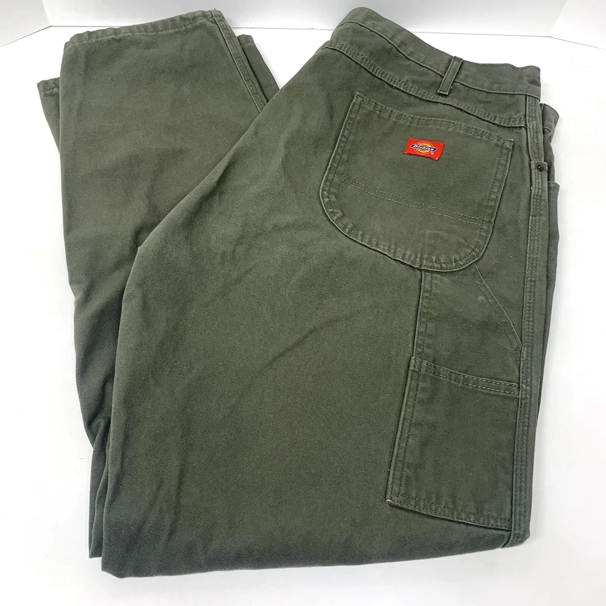 Dickies Carpenter Cargo Work Pants Green Denim Mens Sz 42x32 Hunting  Utility LNC