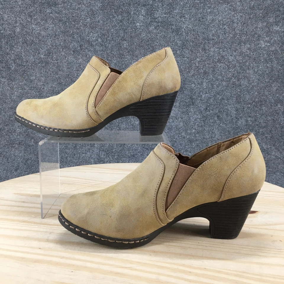 Croft & Barrow Botas Mujer 9 Morgan Botín Beige Cuero Puntera Redonda Bloque Foto 2 de 4