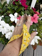 Bees Sparkly Keychain Wristlet Handmade Cotton Clip On NEW Key Fob