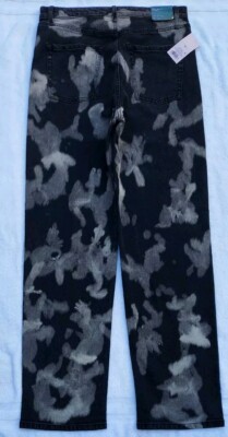 NWT Womens Black Tye Dye Jeans Super Hi-Rise Straight Button Fly Size 12 (31x31)