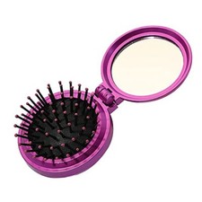 1st Choice Folding Hair Brush with Mirror,Round Mini Compact Massage Purple