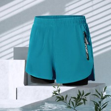 Mens Double-Layer Quick Dry Swim Trunks Elastic Printing Swim Trunks