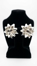 Silver Gift Bow Stud Earrings Halloween Holiday Party Jewelry Ribbon Design