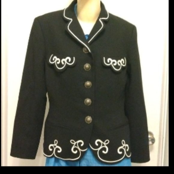 Womens HAIRSTON ROBERSON Black Wool Embroidered Western Blazer Jacket Size 6