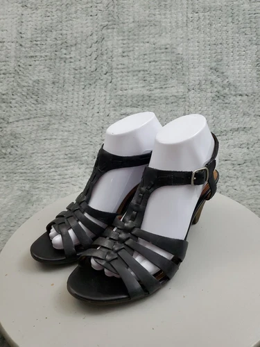 Sandali Clarks Artisan con cinturino donna taglia 8 M neri pelle tacco a blocco punta aperta