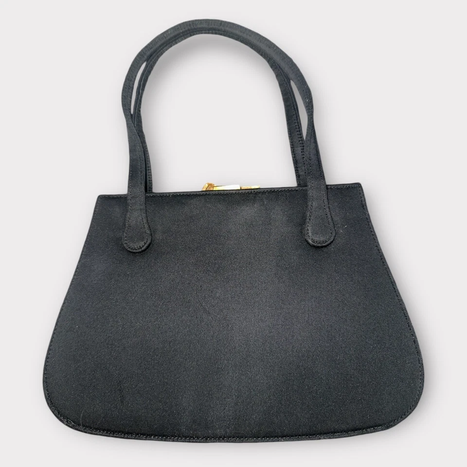 Dofan Vintage Handbag Black Fabric Gold Pave Clasp Purse 60s France Formal Bag - Image 3 of 4