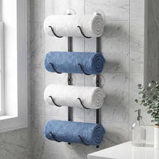 4-Tier Bathroom Rolled Towel Rack Wall Mounted Towel Storage Holder, Adhesive 