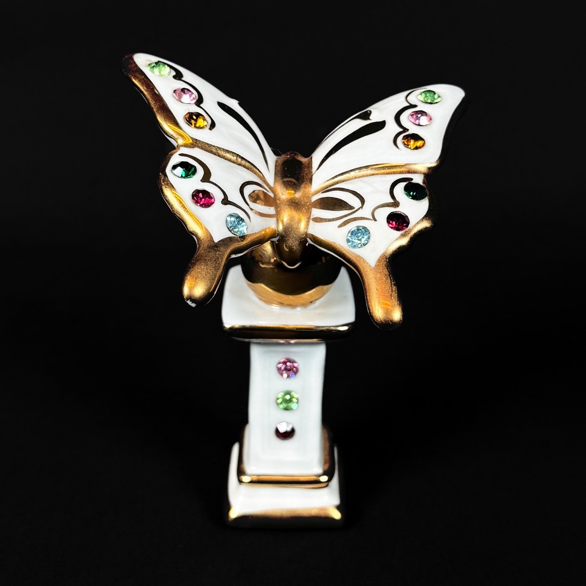 Capodimonte Butterfly porcelain figurine on stand w Swarovski