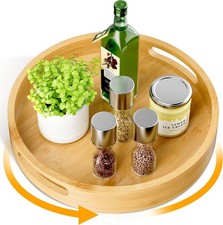 Lazy Susan Organizer 12 Inch Non-Skid Bamboo Lazy Susan for Kitchen Rotating