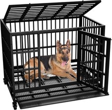 38 Inch Indestructible Dog Crate Escape Proof Dog Cage Kennel Lockable Wheels