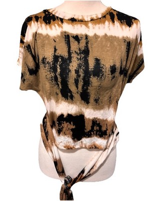 Good Time USA Women s Multi Colored Design Belted Crop Shirt Top Blouse Size M