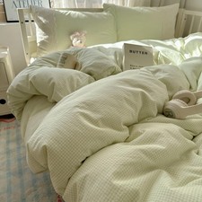 Mint Green Gingham Duvet Cover Set Full - 3-Piece Vintage Floral Bedding with...