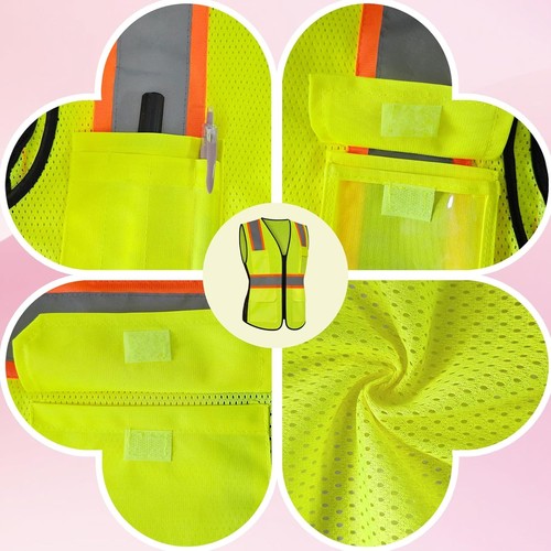 LIZMOF Safety Vest for Women, High Visibility Reflective Vest, Neon Hi - Picture 7 of 9