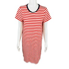 J. Crew Factory Womans Sz Medium Shirt Dress Striped Orange Red Short Sleeve