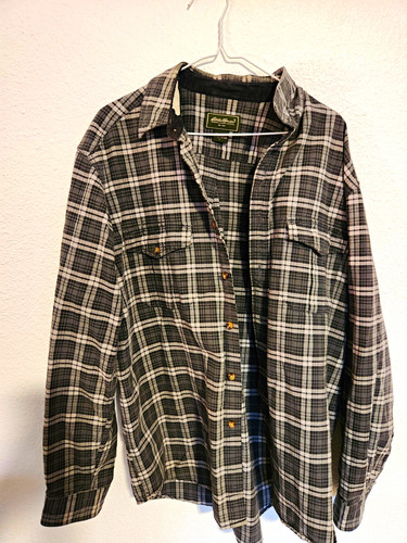 Eddie Bauer Men's L Plaid Flannel Long Sleeve Button-Up Shirt w/ Pockets