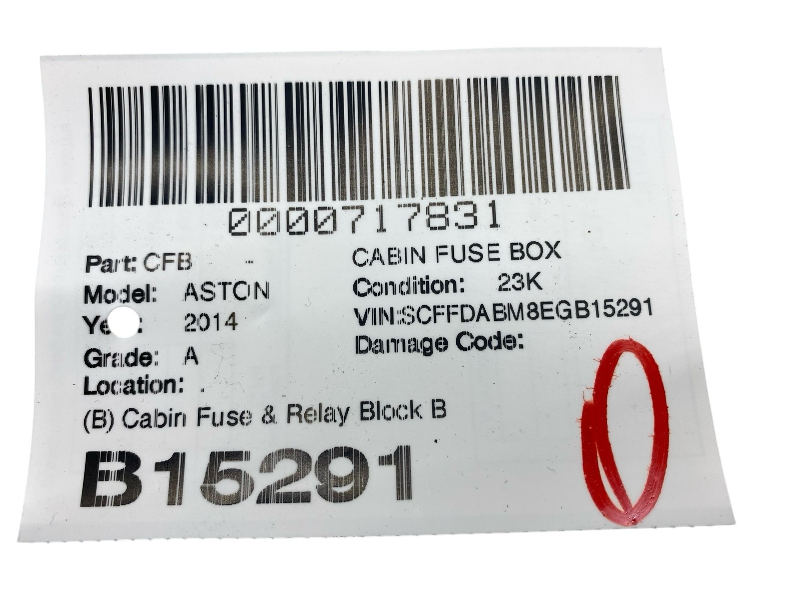 2013-2016 Aston Martin DB9 Oem (B) Cabin Fuse Relay Block Box 31327215 31268178