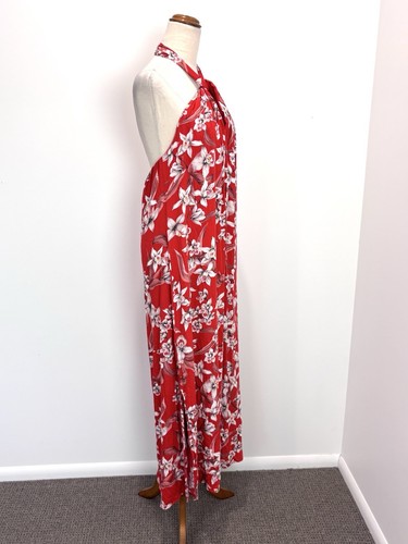NEW Katies Womens Maxi Dress 12 L Red Halter Orchid Floral Flowy Coastal Wedding - Picture 4 of 13