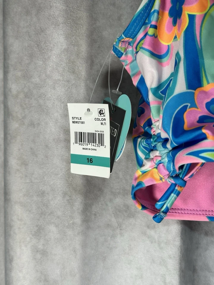 Traje de baño Breaking Waves Big Girls 2 piezas retro estampado floral talla 16 Foto 3 de 4